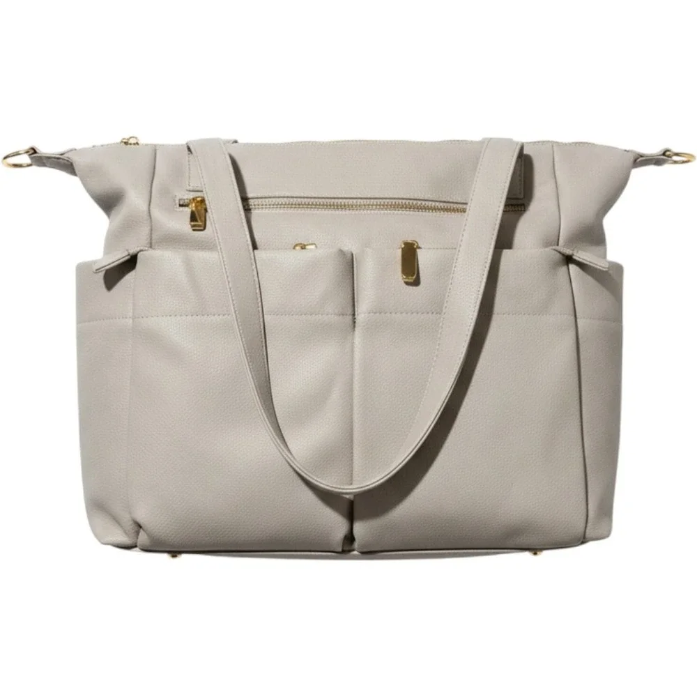 Miss Fong Diaper Bag Backpack Women OS Grey Vegan Leather Convertible Tote Gold